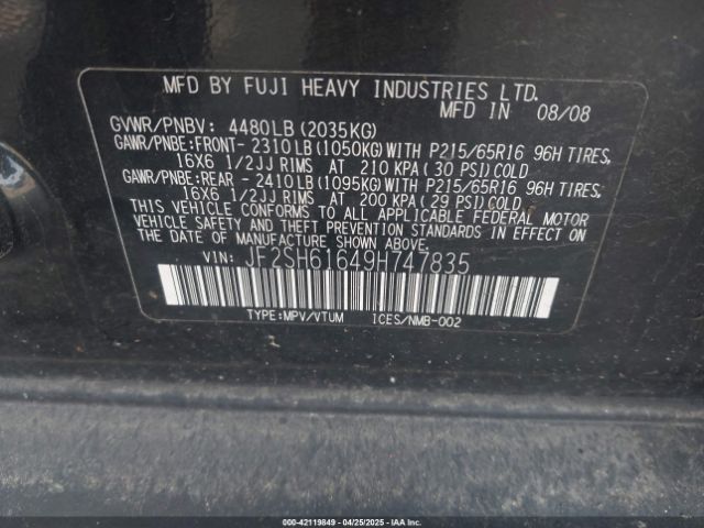 2009 SUBARU FORESTER JF2SH61649H747835 Photo 8