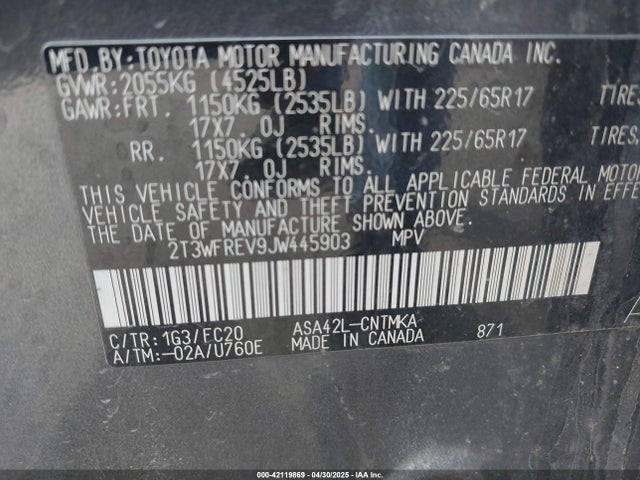 Toyota Rav4 Xle 2018 2T3WFREV9JW445903 Image 9