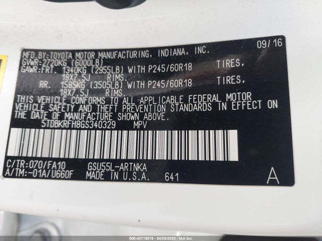 5TDBKRFH8GS340329 Toyota Highlander Le Plus V6