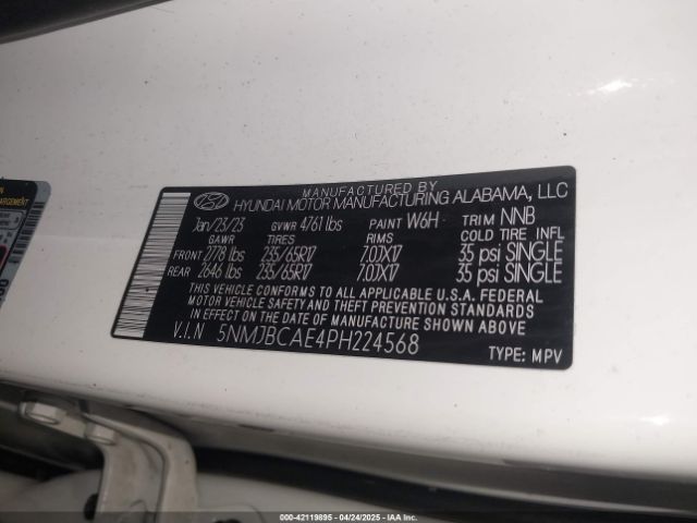 5NMJBCAE4PH224568 Hyundai TUCSON SEL