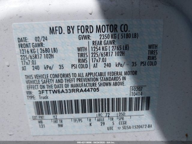3FTTW8A33RRA44705 Ford Maverick Xl