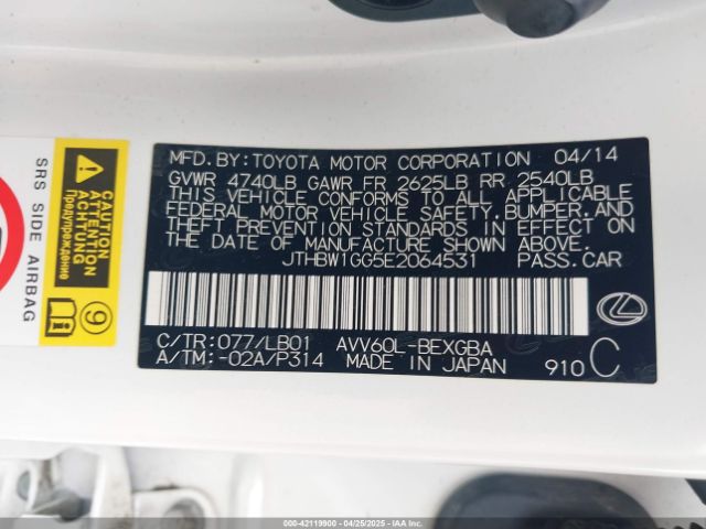 JTHBW1GG5E2064531 Lexus ES 300H