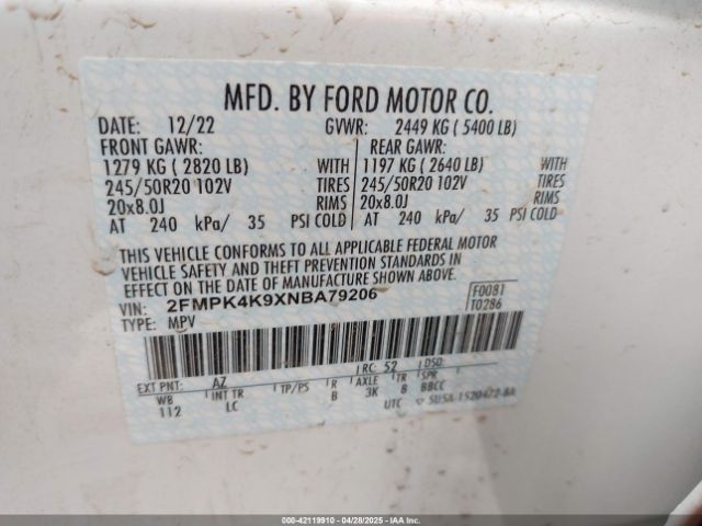 2FMPK4K9XNBA79206 Ford gtdi