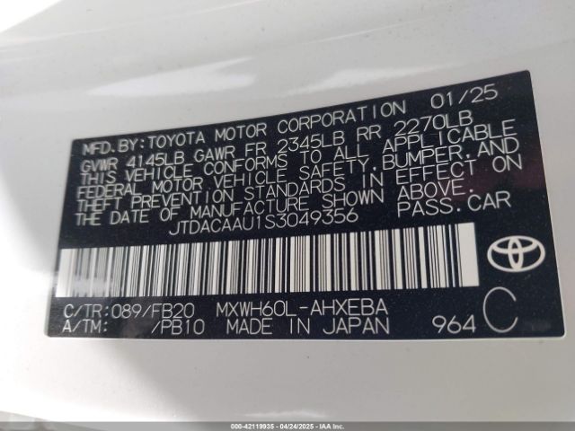 JTDACAAU1S3049356 Toyota Prius Le