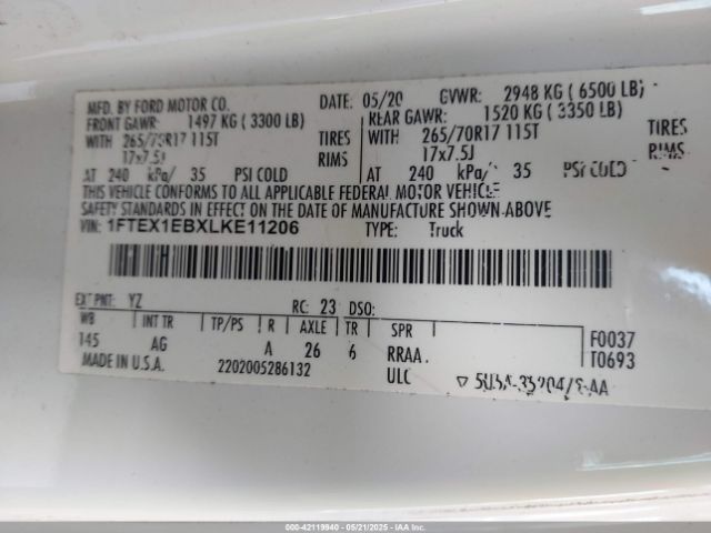 1FTEX1EBXLKE11206 Ford F-150 Xl