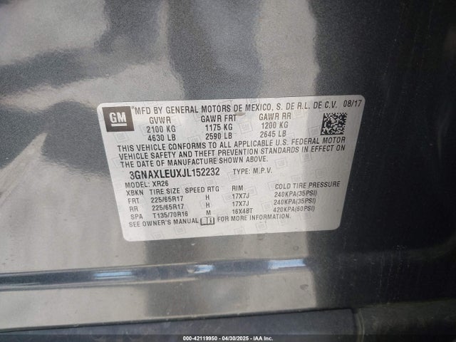 Chevrolet EQUINOX LT 2018 3GNAXLEUXJL152232 Image 9