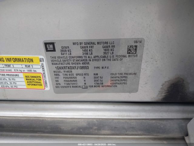 1GKKRTKDXFJ108553 GMC Acadia Denali