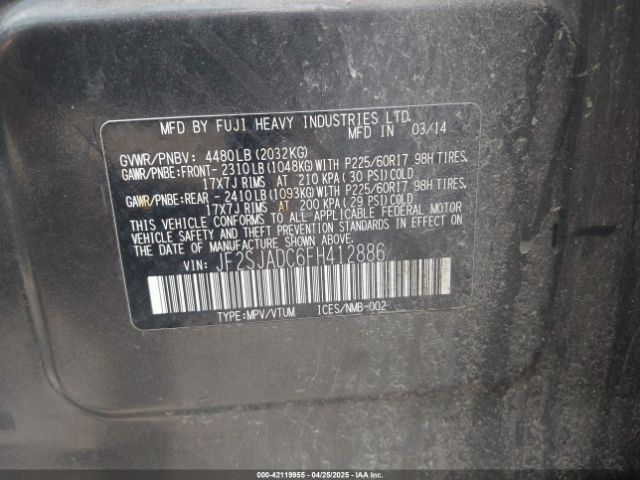 JF2SJADC6FH412886 Subaru Forester 2.5i Premium