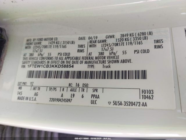 1FTEW1CB3KKD58854 Ford F-150 Xl