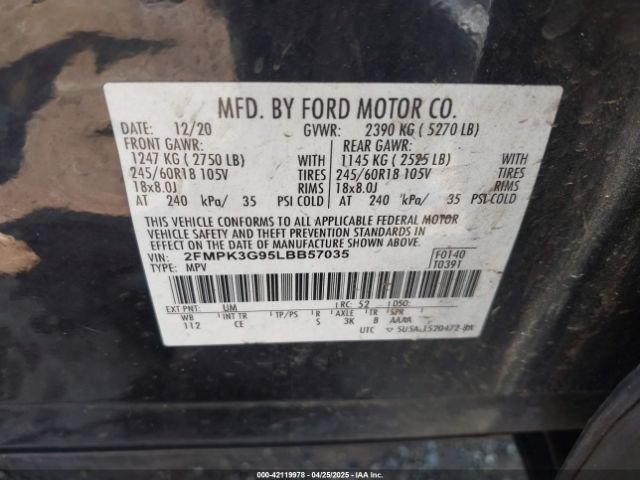 2FMPK3G95LBB57035 Ford EDGE SE