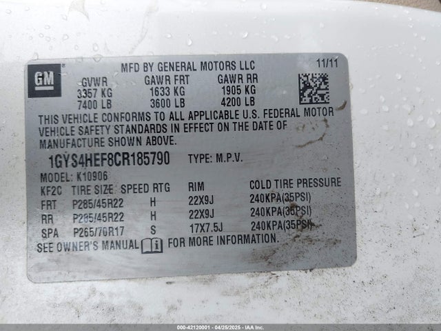 2012 CADILLAC ESCALADE ESV 1GYS4HEF8CR185790 Photo 8