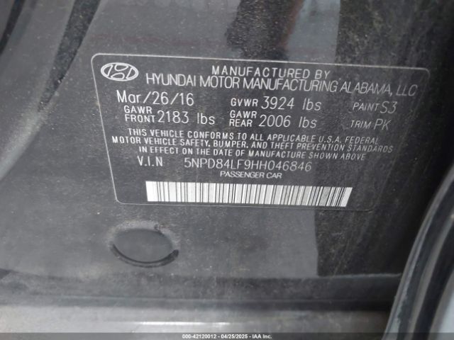 5NPD84LF9HH046846 Hyundai ELANTRA SE