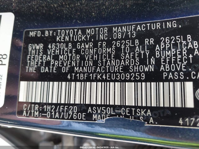 4T1BF1FK4EU309259 Toyota Camry Se Sport