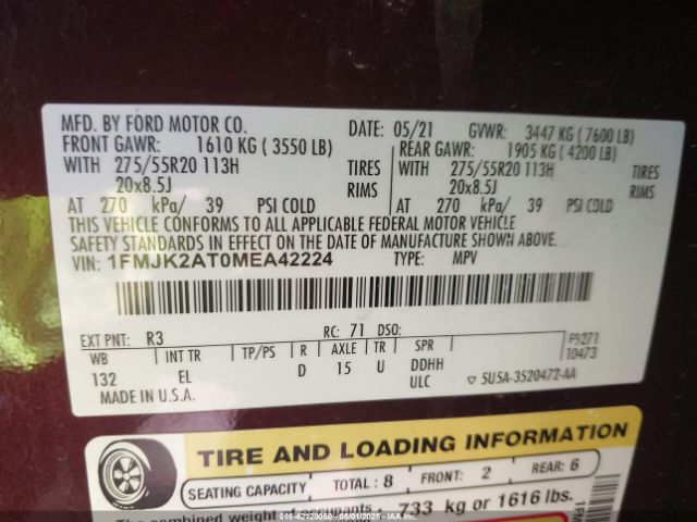 2021 FORD EXPEDITION 1FMJK2AT0MEA42224 Photo 8