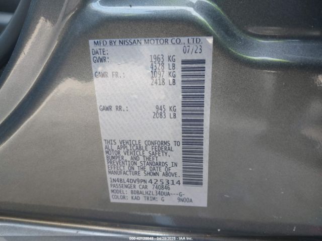 1N4BL4DV9PN425314 Nissan Altima Sv Fwd