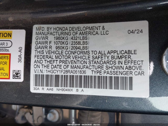 1HGCY1F28RA061836 Honda l15be
