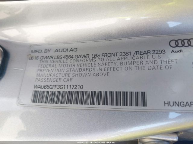 WAUB8GFF3G1117210 Audi A3 2.0t Premium