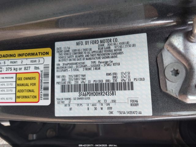 3FA6P0HD0HR243581 Ford FUSION SE