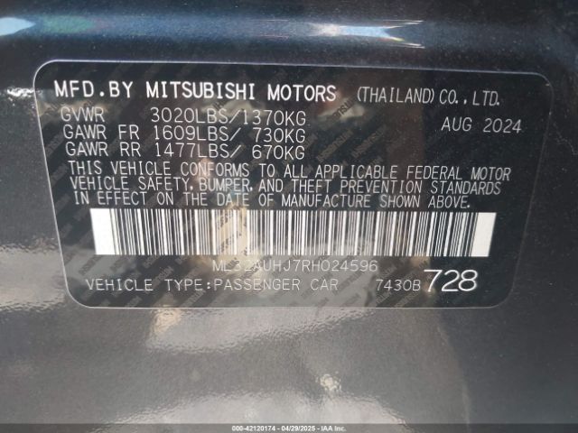 ML32AUHJ7RH024596 Mitsubishi Mirage Es/le