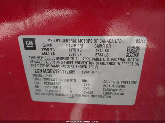 2GNALBEK1E1172686 Chevrolet EQUINOX 1LT