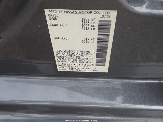 1N4BL4BV1LC173129 Nissan Altima S Fwd