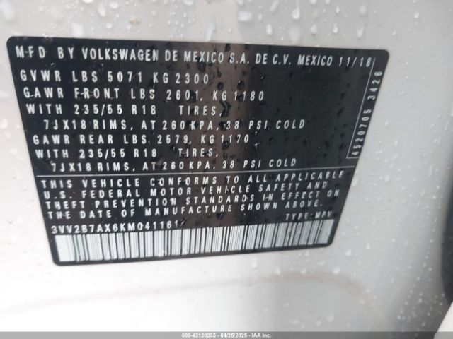 3VV2B7AX6KM041161 Volkswagen Tiguan 2.0t Se/2.0t Sel/2.0t Sel R-line/2.0t Sel R-line Black