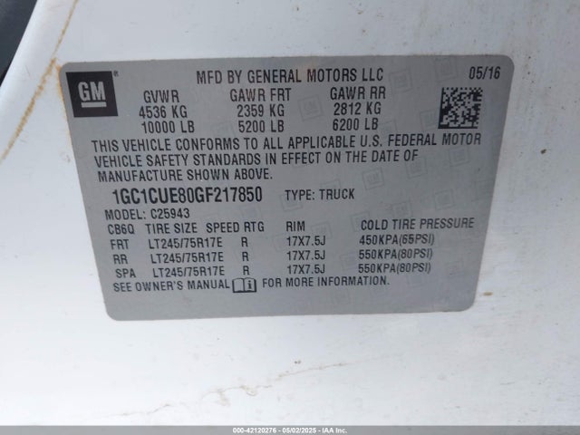 1GC1CUE80GF217850 Chevrolet Silverado 2500hd Wt