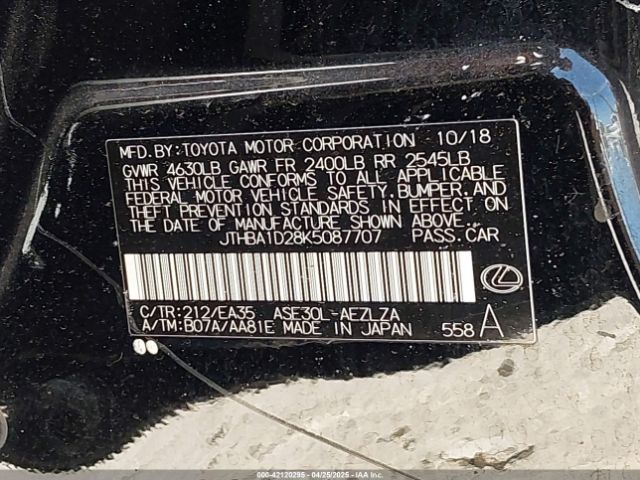 2019 LEXUS IS 300 JTHBA1D28K5087707 Photo 8