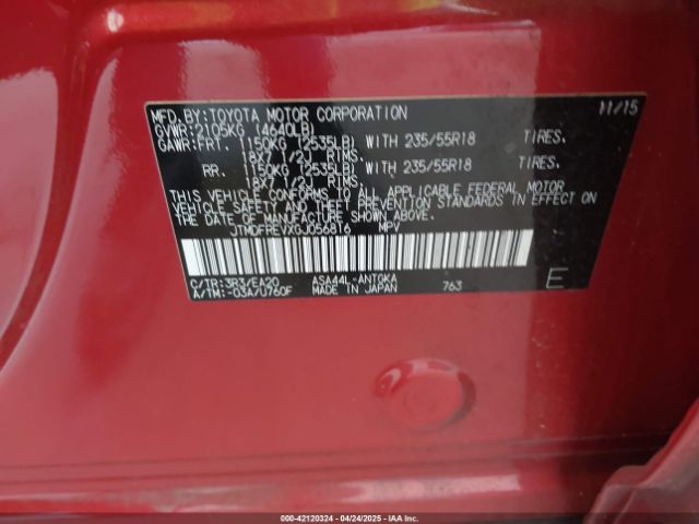 JTMDFREVXGJ056816 Toyota Rav4 Limited