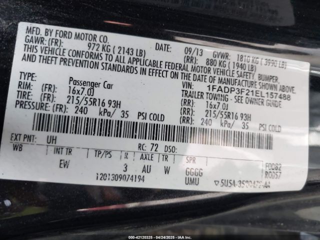 1FADP3F21EL157488 Ford FOCUS SE