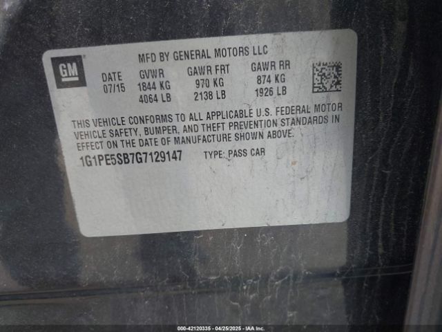 1G1PE5SB7G7129147 Chevrolet Cruze Limited 1lt Auto