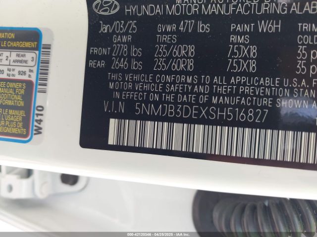 5NMJB3DEXSH516827 Hyundai TUCSON SEL