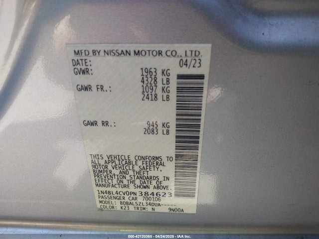1N4BL4CV0PN384623 Nissan Altima Sr Fwd