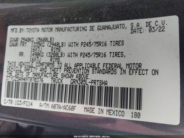 3TYCZ5AN4NT070376 Toyota Tacoma Sr5 V6