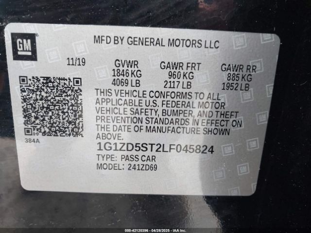 1G1ZD5ST2LF045824 Chevrolet Malibu Fwd Lt