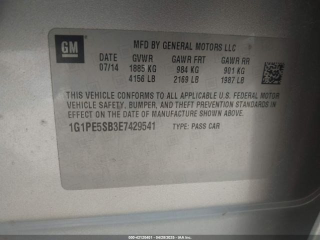 1G1PE5SB3E7429541 Chevrolet Cruze 2lt Auto