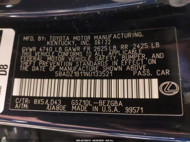 58ADZ1B11NU133521 Lexus ES 350