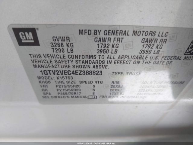 1GTV2VEC4EZ388823 GMC Sierra 1500 Slt