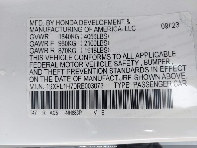19XFL1H70RE003073 Honda Civic Ex-l