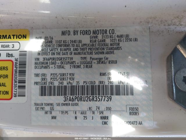 3FA6P0RU2GR357739 Ford Fusion Hybrid Titanium