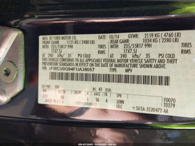 1FMCU0G94FUA38057 Ford ESCAPE SE