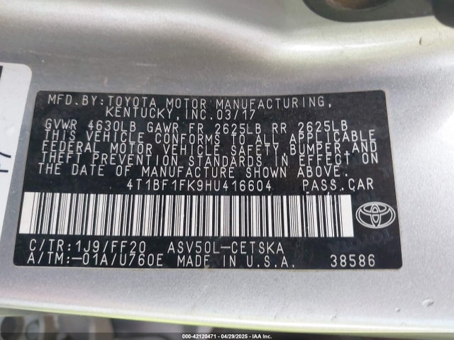 4T1BF1FK9HU416604 Toyota CAMRY SE