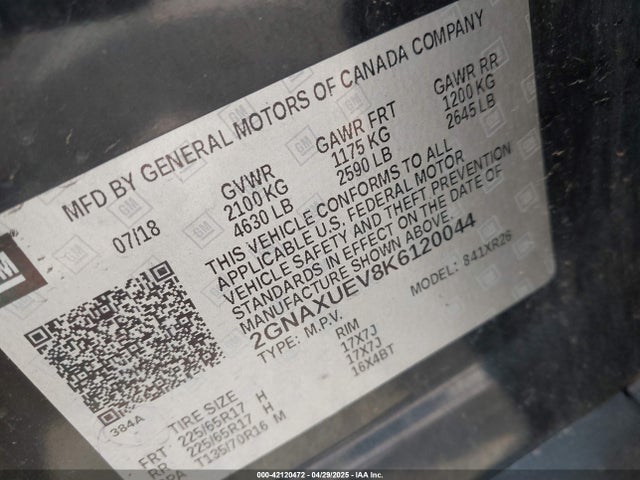 2GNAXUEV8K6120044 Chevrolet EQUINOX LT