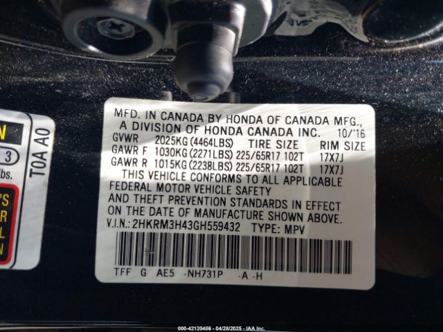 2HKRM3H43GH559432 Honda CR-V SE