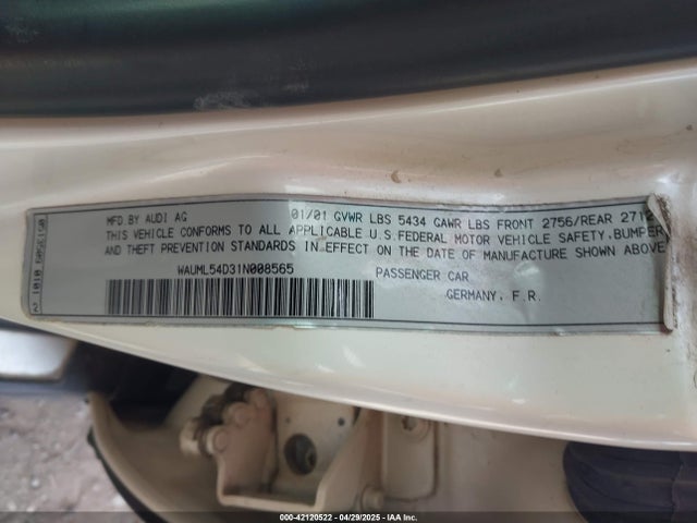 2001 AUDI A8 WAUML54D31N008565 Photo 8