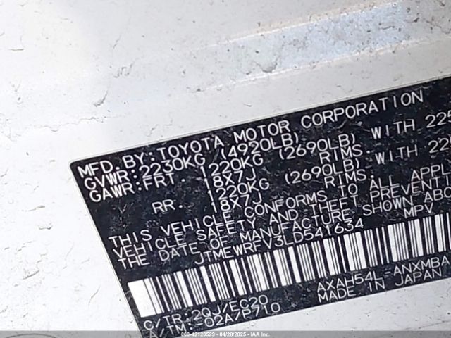 JTMEWRFV3LD541634 Toyota Rav4 Hybrid Xse