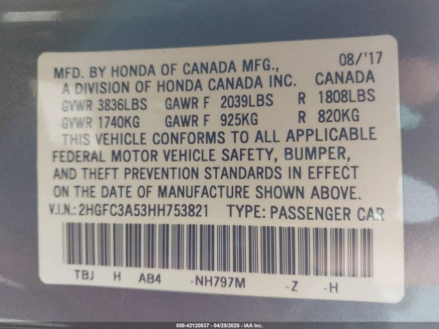 2HGFC3A53HH753821 Honda CIVIC SI