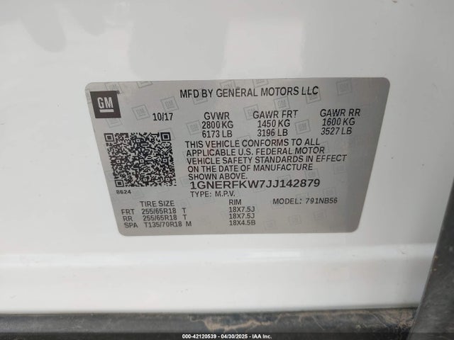 1GNERFKW7JJ142879 Chevrolet lfy - spark ignited direct injection, atss, gen 1