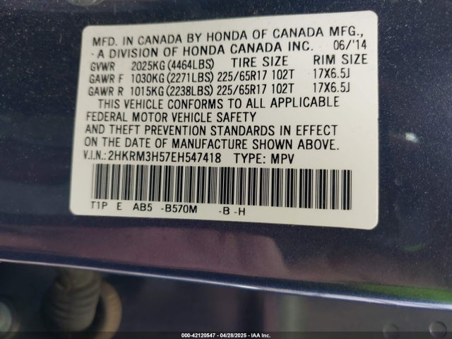 Honda CR-V EX 2014 2HKRM3H57EH547418 Image 9