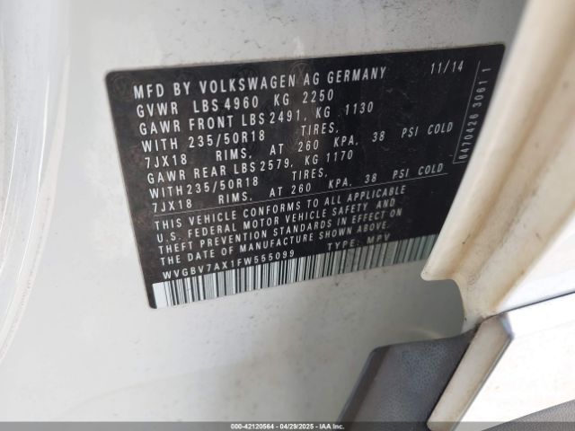 WVGBV7AX1FW555099 Volkswagen TIGUAN SE